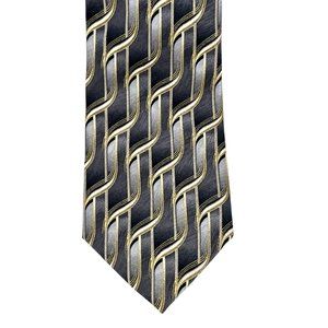 MARTIN WONG Screenplay Mens 100% Silk Tie Necktie Black Gray Silver Gold